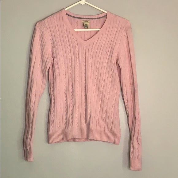 IZOD Cable Knit Long Sleeve V Neck Pink Sweater Medium women’s top - Picture 1 of 8